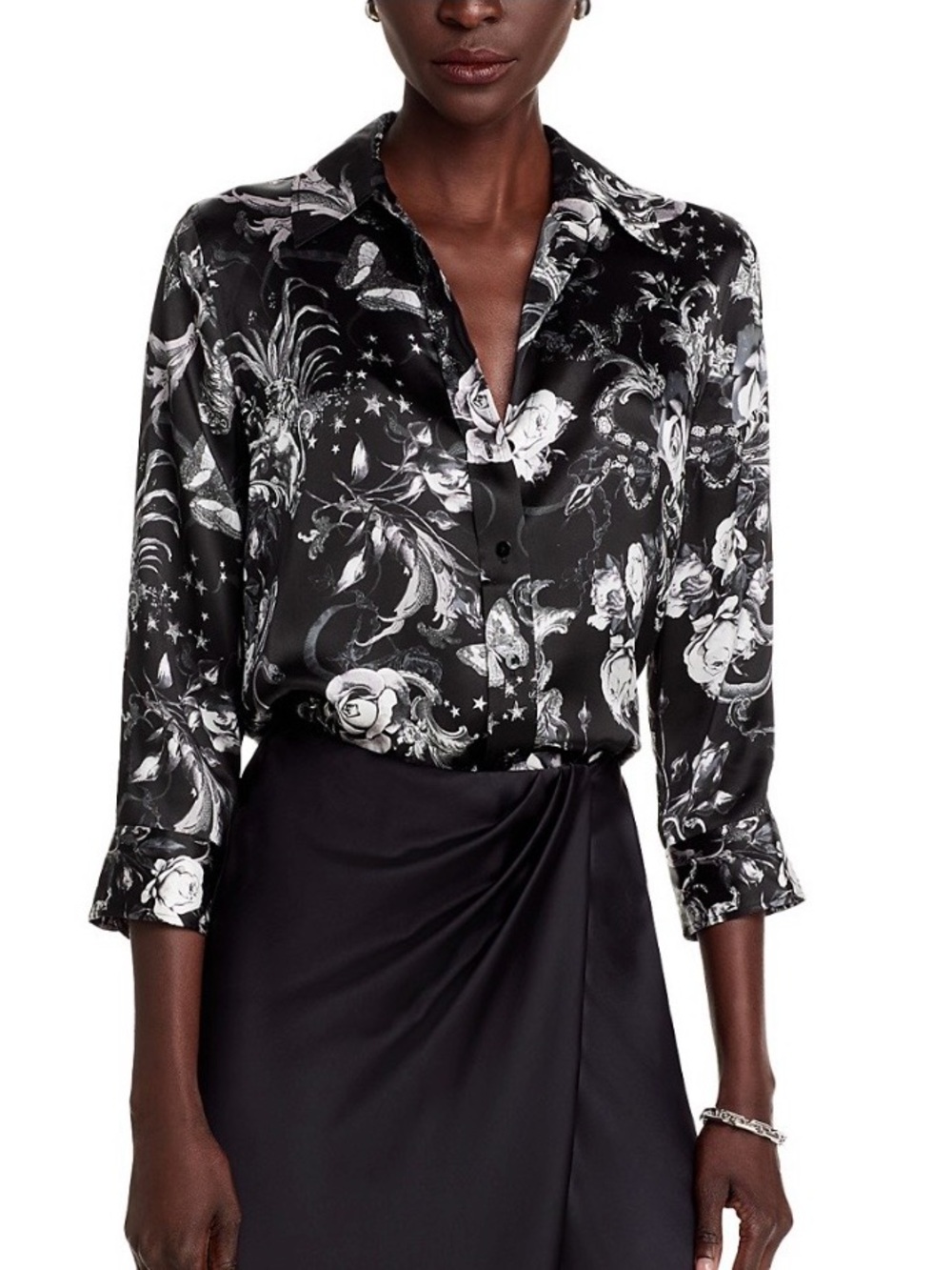 L’AGENCE DANI SILK FLORAL BLOUSE. SIZE SMALL/PETITE 🖤🤍🩶